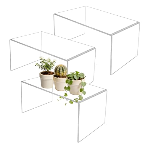 3 Pcs 13 Inch Large Acrylic Risers Display Stands 5 mm Thick Clear Jewelry Collectibles Holder Acrylic Shelf Riser Showcase for Food Figures Cupcakes Perfume Cabinet