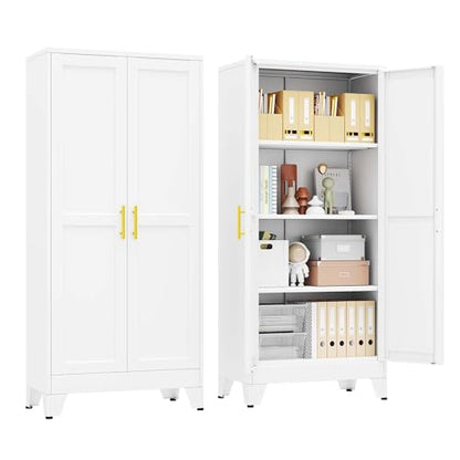 pozdeg 61" White Steel Tall Garage Storage Cabinet - color: White, size: 13.8"D x 27.56"W x 61"H
