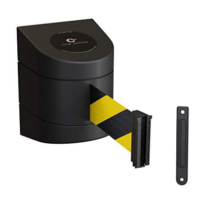 Crowd Control Warehouse 30-Foot Wall Mount Retractable Safety Belt Barrier - color: Black and Yellow Belt with Black ABS Case, size: 30 foot belt