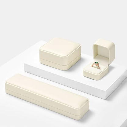 Beige PU Leather Proposal Engagement Ring Box Ring Gift Box - color: Beige Ring Box