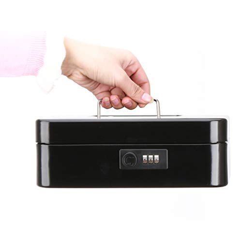 Cash Box with Money Tray, Parrency Large Money Box with Combination Lock, 9.8 x 7.9 x 3.5 inches, Black - color: Combo Black, size: Large（9.84")