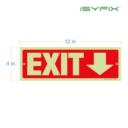 iSYFIX Exit Signs with Down Arrow, 2 Pack, 12x4 Inch, Glow in Dark - color: Plastic Down Glow, size: 2 Pk 12x4
