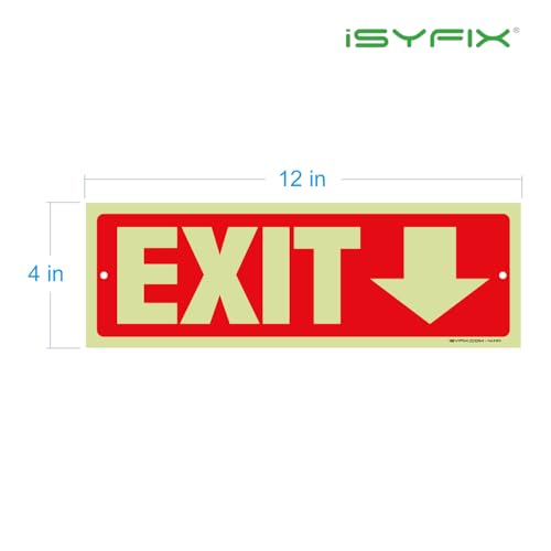iSYFIX Exit Signs with Down Arrow, 2 Pack, 12x4 Inch, Glow in Dark - color: Plastic Down Glow, size: 2 Pk 12x4