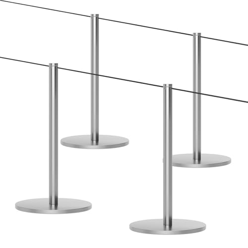kaiyomi 4Pcs Museum Short Stanchions 50 Feet Crowd Control Barrier (Silver) - color: Silver