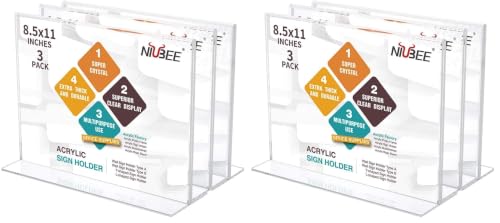 NIUBEE Acrylic Sign Holder 8.5 x 11 Horizontal T-Shape Flyer Stand 6 Pack - size: 8.5 x 11 Inches Horizontal (Pack of 2)