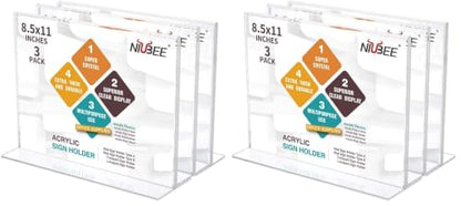 NIUBEE Acrylic Sign Holder 8.5 x 11 Horizontal T-Shape Flyer Stand 6 Pack - size: 8.5 x 11 Inches Horizontal (Pack of 2)