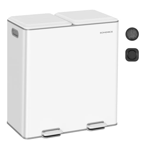 SONGMICS Trash Can, 2 x 8 Gallon, Soft-Close Lids, Stainless Steel - color: White, size: 2 x 8 Gal. (Old)
