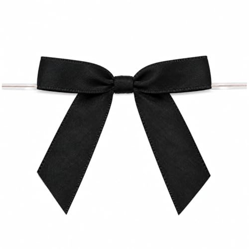 50 Pcs Black Satin Ribbon Twist Tie Bows, 2.75 Inch Pre-Tied Mini Bows with Wire for Gift Wrapping, Gift Bags & DIY Crafts - color: Black