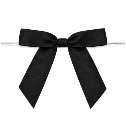 50 Pcs Black Satin Ribbon Twist Tie Bows, 2.75 Inch Pre-Tied Mini Bows with Wire for Gift Wrapping, Gift Bags & DIY Crafts - color: Black