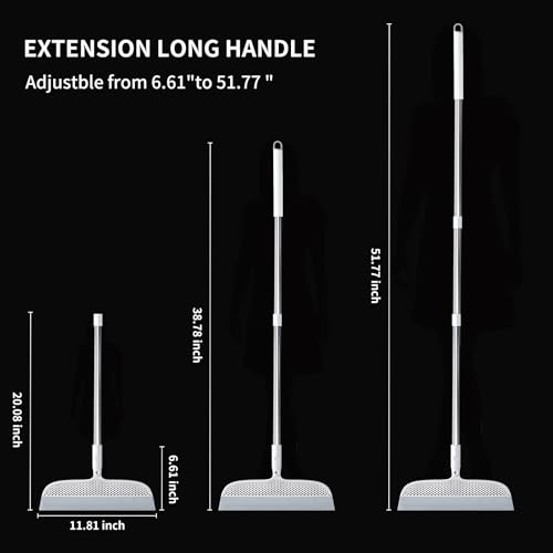 Floor Squeegee Broom for Pet Hair Removal, Silicone Rubber Blade with 51.77" Detachable Handle, 11.8" Wide Head, 180° Swivel for Hardwood, Tile, Low-Pile Carpet, Wet Room Floors & Liquid Spills