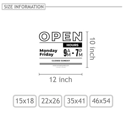Get Noticed with Custom Business Hours Decals - Personalized Vinyl Door Signs - Storefront Window Decals - Professional Hours of Operation Stickers - color: DES-12