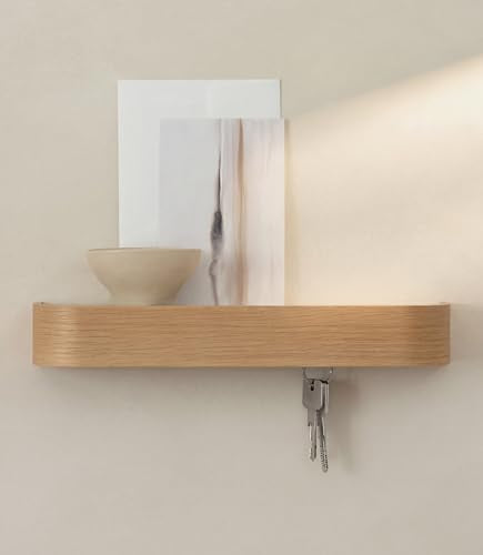 Kazai. Key Holder 'Toke' | Minimalist Key Hook Design from Berlin | Modern Key Holder Wall Mount with Wooden Shelf | Key Rack for Wall as Entryway Organizer | Oak - color: Oak, size: 12.9" (8 Hooks)
