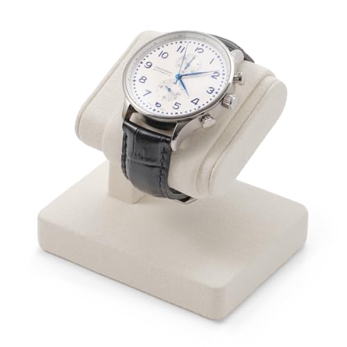 Beige Microfiber Single Watch Stand Wristwatch Display Holder - color: Beige