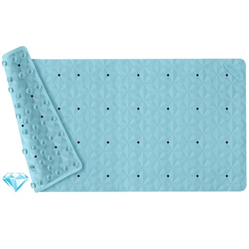 Non Slip Bathtub Mat for Bath Tub Shower - 268 Vacuum Suction Cups - color: Blue With Holes, size: 35" x 17" (Rectangular)