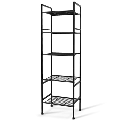 SUNLPH 5-Tier Wire Shelving Metal Rack Shelves, Standing Storage Shelf Units Flat for Laundry Bathroom Kitchen Pantry Closet Organization (Black, 16.9" L x 12.2" W x 53.4" H)