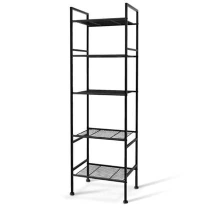 SUNLPH 5-Tier Wire Shelving Metal Rack Shelves, Standing Storage Shelf Units Flat for Laundry Bathroom Kitchen Pantry Closet Organization (Black, 16.9" L x 12.2" W x 53.4" H)