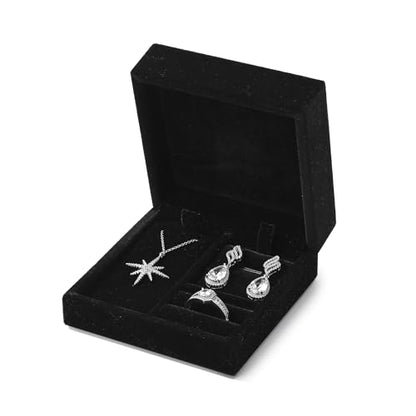 Velvet Jewelry Set Box, Black Velvet Necklace Earring Ring Organizer - color: Black