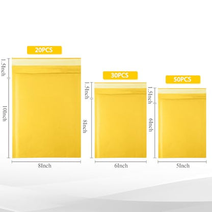 100 Pcs Kraft Bubble Mailers 3 Size Padded Envelopes, Yellow - color: Yellow