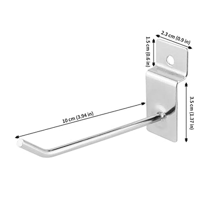 JAPCHET 200 Pack 4 Inch Heavy Duty Silver Metal Slatwall Hooks Hangers, Slat Board Hooks Accessories, Organization Display