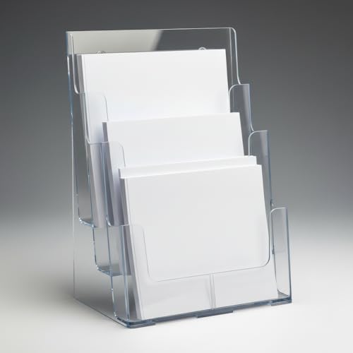 Azar Displays 252378-2PK Brochure Holder 8.5"x11", Acrylic Desk Organizer, Three Tier Document, Magazine & Sign Holder, Wall Mount Desk Accessories (2-Pack) - size: 3 Tier