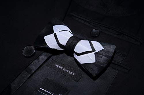 RBOCOTT Handmade Feather Pre-tied Bow tie and Brooch Sets for Men - color: Black/White1