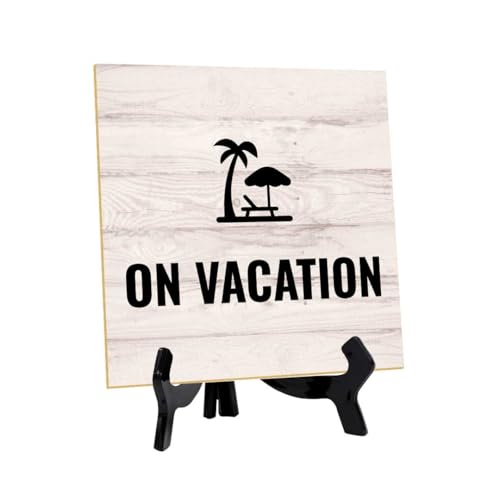 On Vacation 5"x 5" Square Table Sign With Acrylic Easel | General Office Notices & Business Table Signs - color: On Vacation