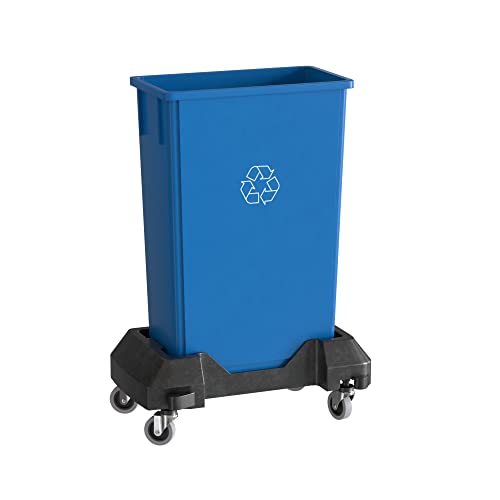 23 Gallon Blue Recycle Slim Jim Trash Can with Dolly - color: Blue Recycle, size: With Wheels, style: No Lid
