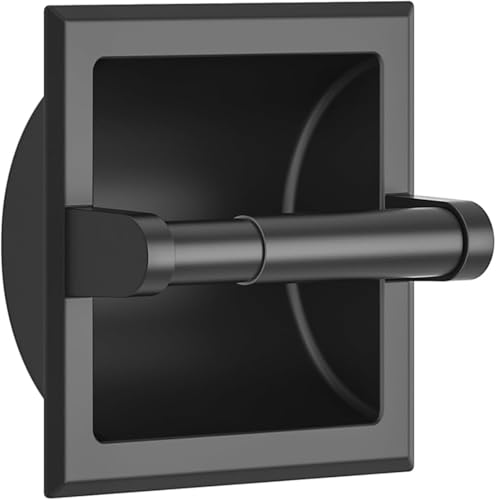 FORIOUS Recessed Toilet Paper Holder, Wall Mount Bathroom Tissue Holder - color: Matte Black