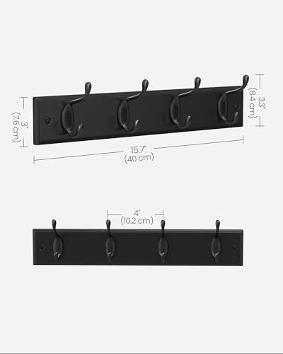 SONGMICS Wall-Mounted Coat Rack, 4 Dual Metal Hooks - color: Black, size: 1 Pack-4 Hooks, style: Without Shelf