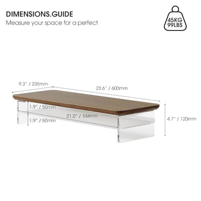 Fenge 23.6" Monitor Stand with Clear Acrylic Legs, Brown - color: Brown, size: 23.6in