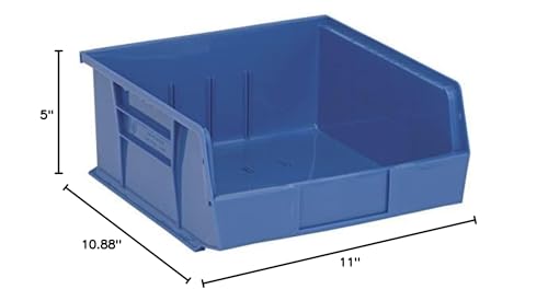 Aviditi BINP1111BAVI Plastic Stack/Hang Storage Bin Containers, 10-7/8" x 11" x 5", Blue, Pack of 6, For Organizing Homes, Offices, Garages and Classrooms