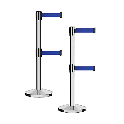 Crowd Control Warehouse Retractable Belt Stanchion Barriers, Set of 2 - color: Dark Blue, size: 7.5 Foot