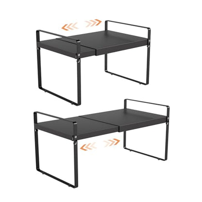 Expandable Cabinet Shelf Organizer, 11 Inch Deep, Black, 2 Pack - color: Black, size: 11" Deep | 2-Pack