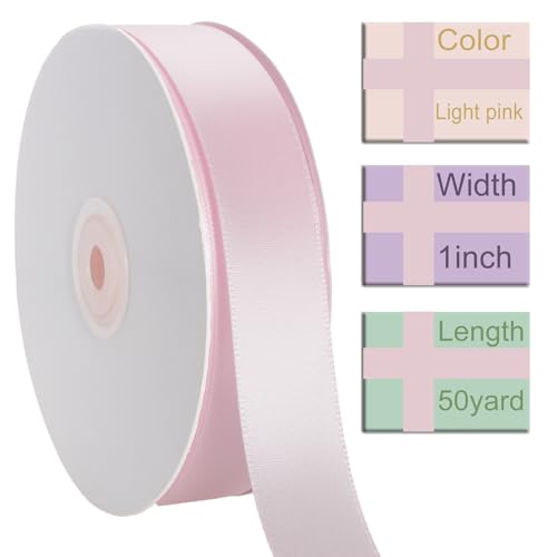 1 Inch Light Pink Ribbon 50Yards – Perfect for Gift Wrapping - color: Light Pink, size: 1"