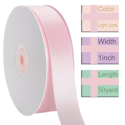 1 Inch Light Pink Ribbon 50Yards – Perfect for Gift Wrapping - color: Light Pink, size: 1"