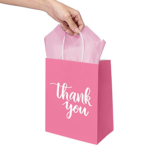 DjinnGlory 50 Pack Medium Pink Gift Bags with Handles and Tissue Paper for Wedding, Birthday, Mother's Day & More, 10x8x4 Inch - color: Pink