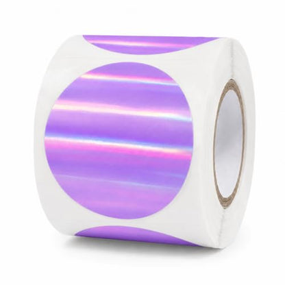 Round Holographic Purple Thermal Label 1.5 in Vinyl Sticker 200 PCS - color: Holographic Purple, size: 1.5 × 1.5 Inch