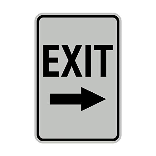 Signs ByLITA Portrait Round Exit Right Arrow Sign with Adhesive Tape, Mounts On Flat Surface (Lt Gray) - Small - color: Lt Gray, size: 4 x 6" - Small (1 Pack)