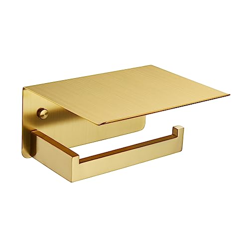 APLusee Brushed Dark Gold Toilet Paper Holder with Shelf, Wall Mounted - color: Brushed Dark Gold, size: Single Rod