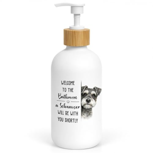 Schnauzer Dog Bathroom Soap Dispenser, Schnauzer Gifts Glass Hand Soap Dispenser with Pump, Funny Dog Refillable Handsoap Liquid Bottle for Bathroom Washroom Restroom Countertop - color: Schnauzer
