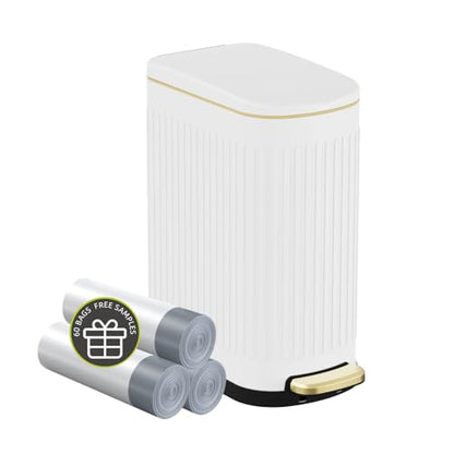 KSSKSS 2.6 Gallon Slim Bathroom Trash Can with Soft Close Lid, 10L Stainless Steel Garbage Can with Removable Liner Bucket, for Narrow Spaces, Bathroom, Bedroom (White) - color: White