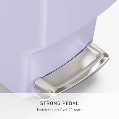 simplehuman Slim Step Can, 40L / 10.6 Gallon Space-Efficient Kitchen Trash Can, Studio Edition, Pet-Proof Slide Lock, 150,000-Step Pedal, Wheels, Lilac Plastic - color: Lilac