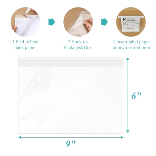 6”×9” Self-Adhesive Shipping Label Sleeves, FungLam Shipping Label Sleeves, Packing List Envelopes, Clear Top Loading Packing List, Shipping Labels Pouches for Shipping Labels/Files 100 Pack