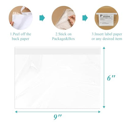 6”×9” Self-Adhesive Shipping Label Sleeves, FungLam Shipping Label Sleeves, Packing List Envelopes, Clear Top Loading Packing List, Shipping Labels Pouches for Shipping Labels/Files 100 Pack