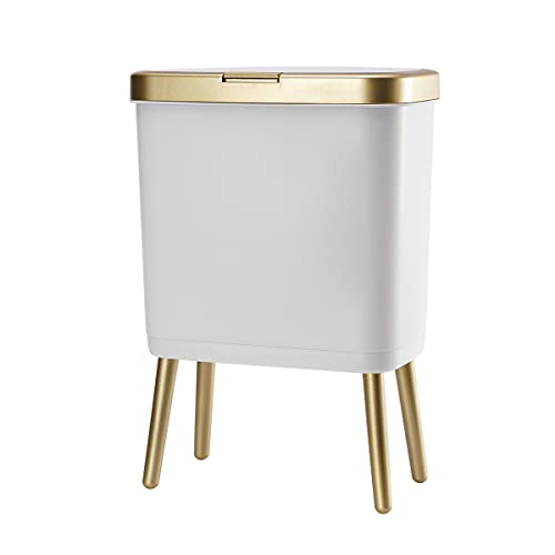 Procade 4 Gallon Bathroom Trash Can with Lid,Slim White and Gold Trash Bin - color: White