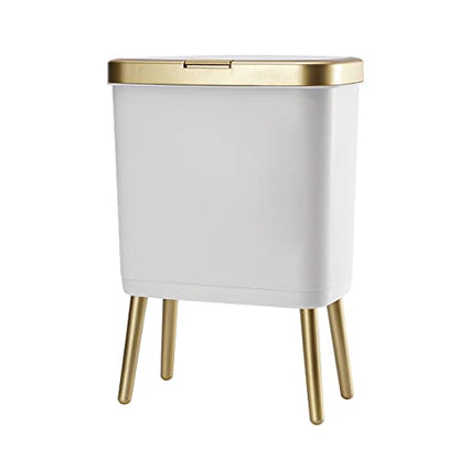 Procade 4 Gallon Bathroom Trash Can with Lid,Slim White and Gold Trash Bin - color: White