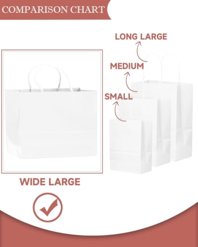 qiqee 30-Packs White Gift Bags with Handles Bulk 13"x4.5"x10" Wide Large Size Party Paper Bags - size: 1 Count (Pack of 30)