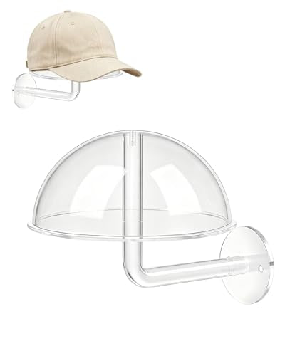 BestYiJo Acrylic Hat Stand Wall Mount, Clear Hat Display Holder Rack for Baseball Caps Wigs, Space Saving Hat Organizer for Bedroom Store Closet