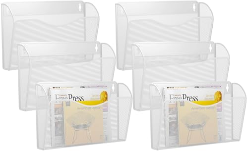 6 Single Pocket Wall File Holder, Mesh Hanging File Folder Paper Organizer, Vertical Wall Mounted Mail Basket, Storage Organization Magazine Rack for Office, Home and School, White - color: White, size: 6 Pack Wall Mounted