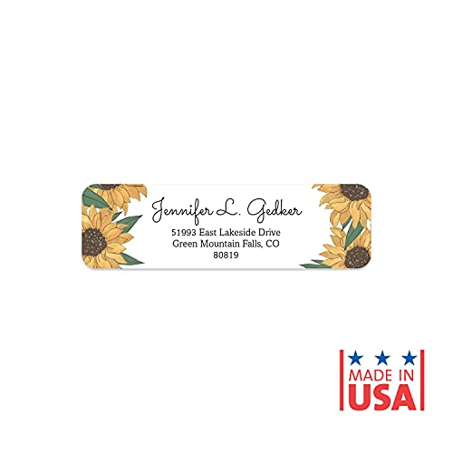 Illustrated Sunflower Rolled Address Labels/Roll of 250 Floral Garden Personalized Address Labels/Designer Return Address Stickers in Elegant Plastic Dispenser - size: 250 Labels, style: Illustrated Sunflower